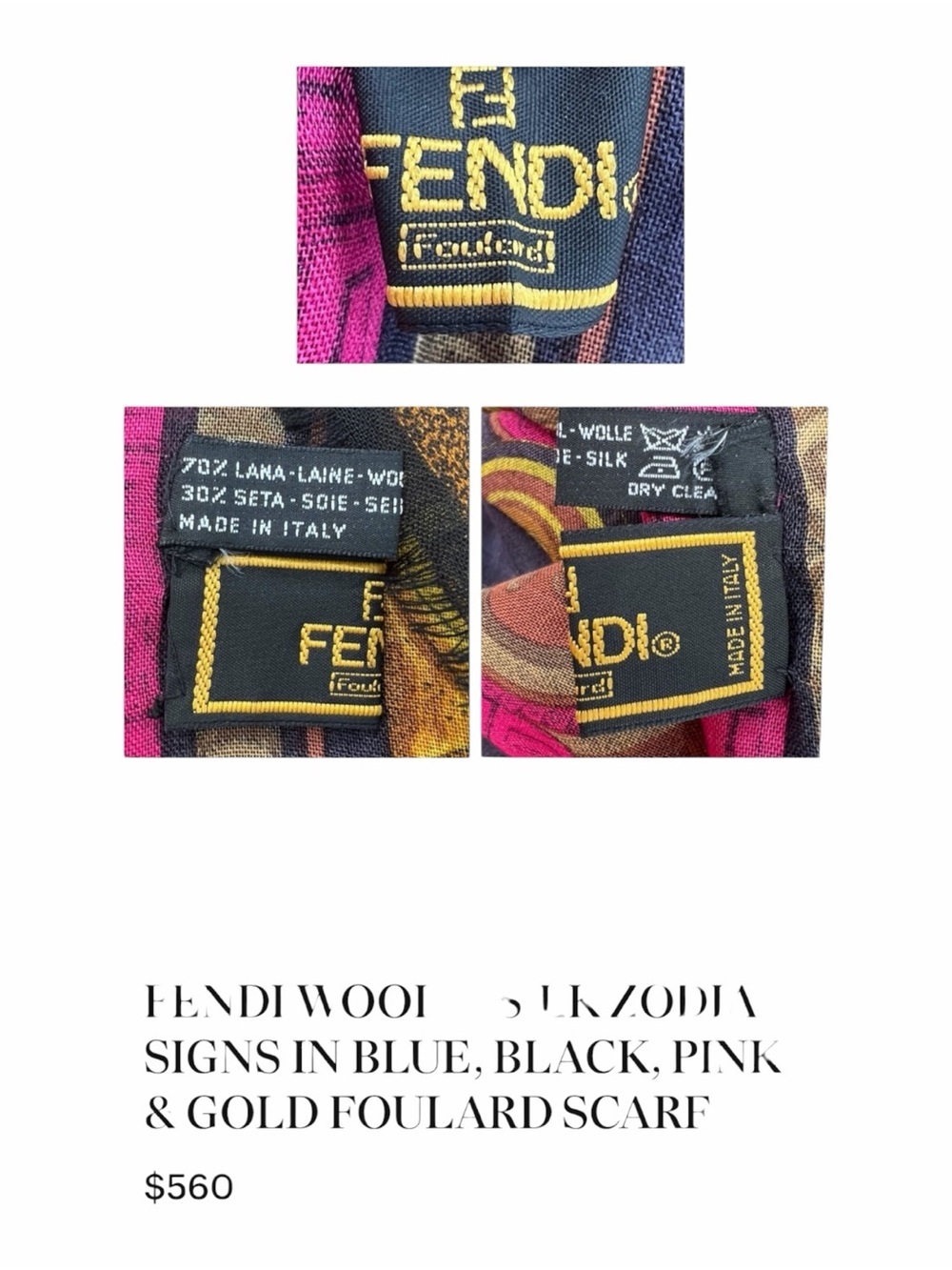 Fendi Scarf Shawl Colorful Foulard Scarf Wrap ShawlVintage Archival Y2K 1990s - Picture 10 of 10